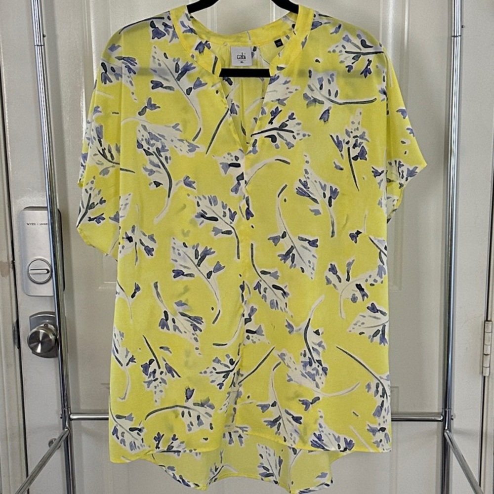 CAbi Yellow and Blue Floral Casual Shirt